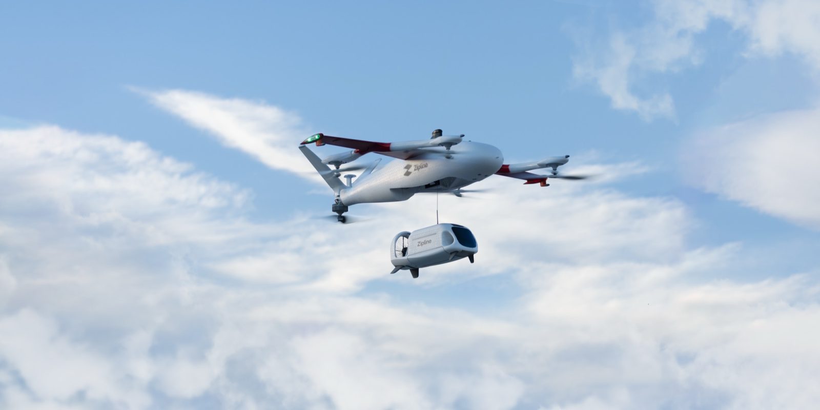 Zipline Platform 2 featuring droid delivery pod that be lowered to the ground